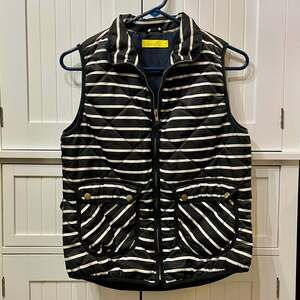 Dee Elle Black and Ivory Striped Puffer Vest